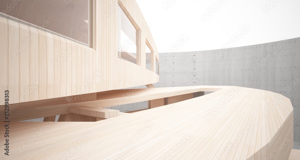 Obraz premium Abstract concrete and wood parametric interior with window. 3D illustration and rendering.