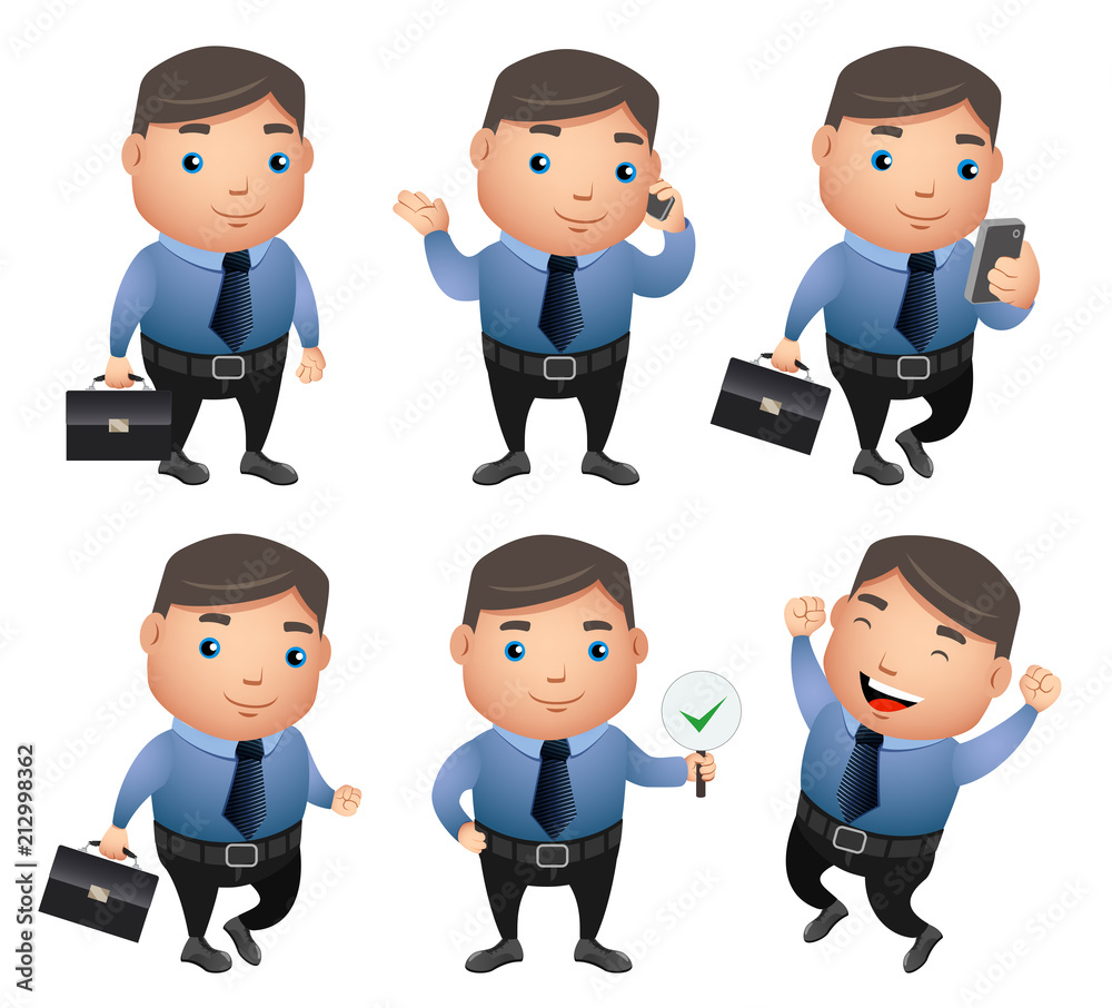 Business characters vector set with different gestures and posture wearing office attire holding bag and taking in phone in white background. Vector illustration.
Business characters vector set with different gestures and posture wearing office attire holding bag and taking in phone in white background. Vector illustration.