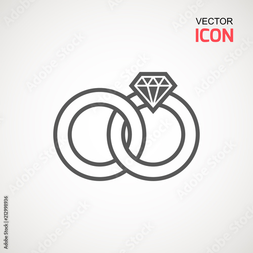 Wedding rings icon on white background. Vector diamond Ring - wedding or engagement illustration, symbol