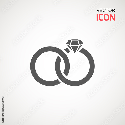 Wedding rings icon on white background. Vector diamond Ring - wedding or engagement illustration, symbol