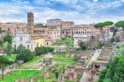 Roman Forum ruins in Rome city, Italy