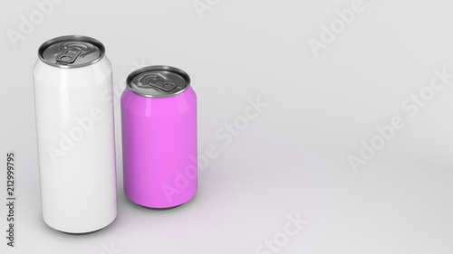 Big white and small purple soda cans mockup