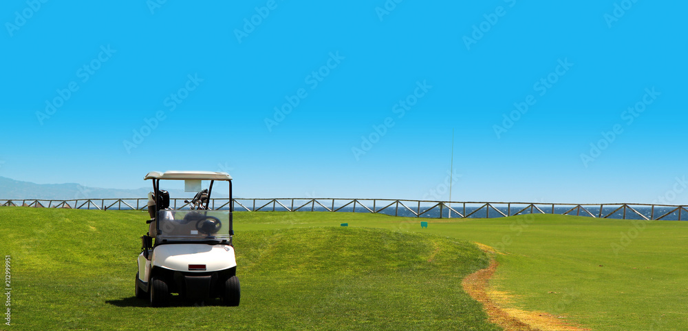 Golf car in the peaceful golf course