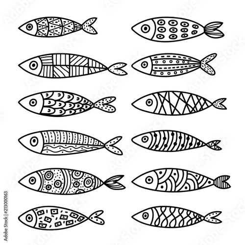 Fish. Coloring. Set.