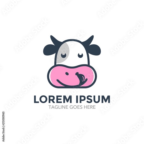 Unique cow logo template. vector. editable. cartoon. mascot. character. minimalist color. memorable