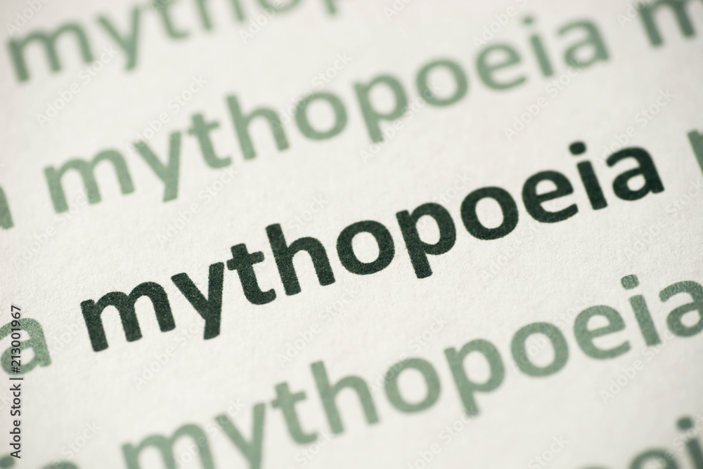 word mythopoeia printed on paper macro word mythopoeia printed on paper macro