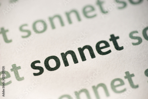 word sonnet  printed on paper macro photo