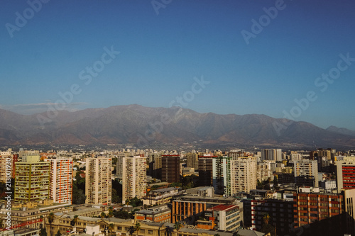 Chile. View of the skyscrapers of Santiago against the background of the mountains