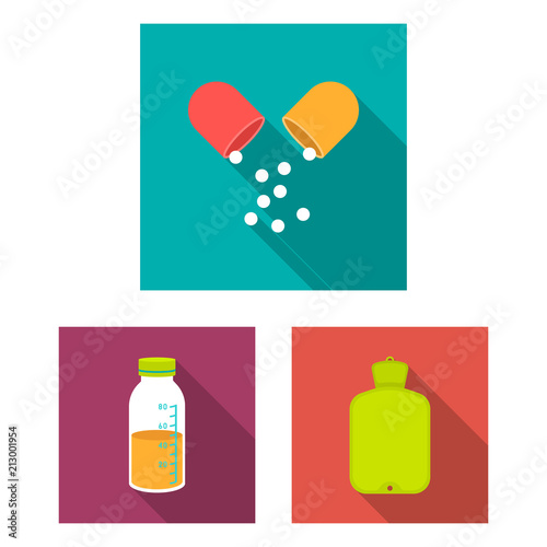 Medicine and treatment flat icons in set collection for design. Medicine and equipment vector symbol stock web illustration.