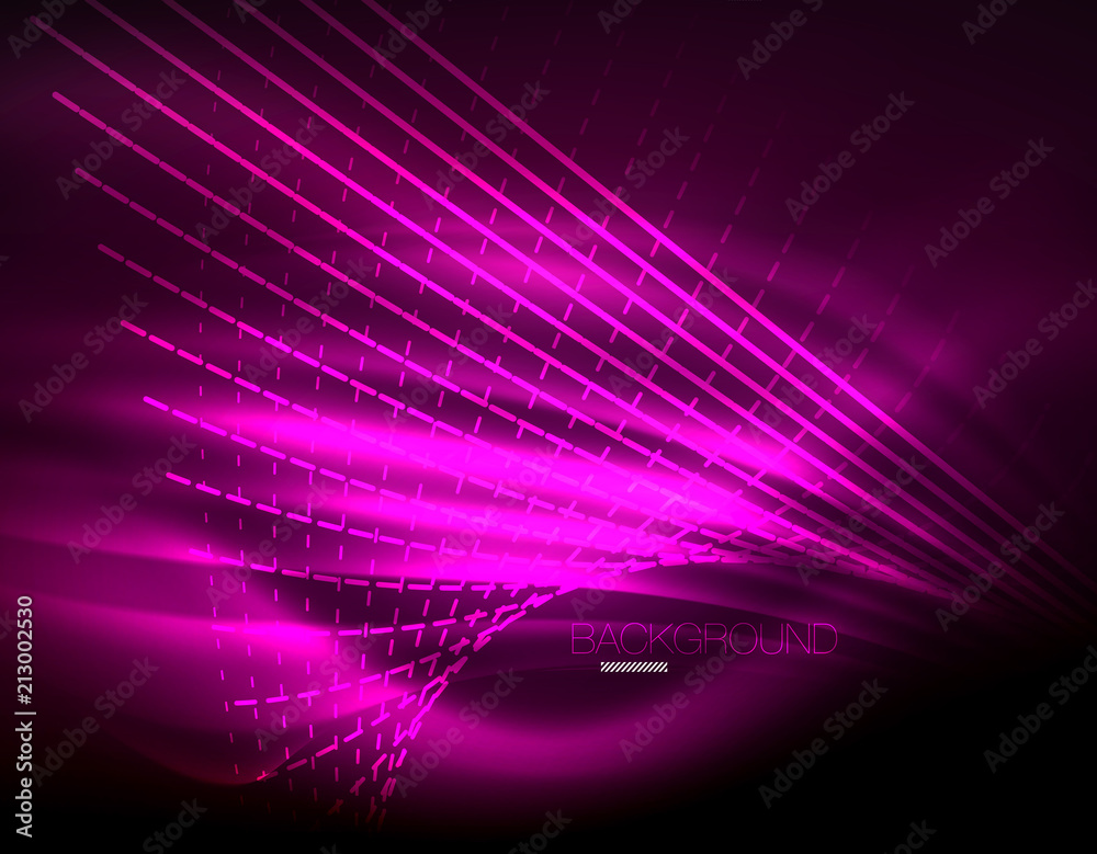 Smooth light effect, straight lines on glowing shiny neon dark background. Energy technology idea Smooth light effect, straight lines on glowing shiny neon dark background. Energy technology idea