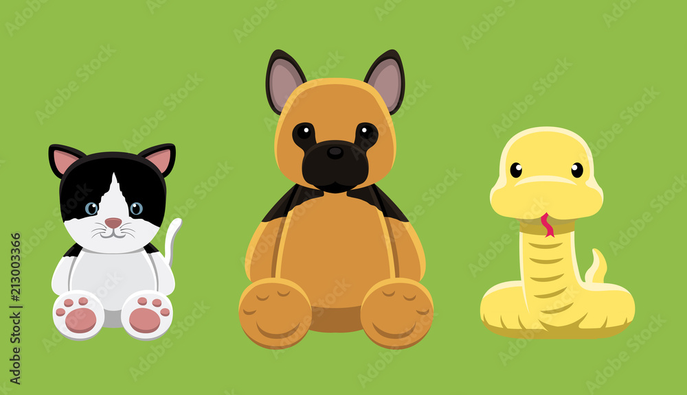 Naklejka premium Dog Cat Python Pet Doll Cartoon Vector Illustration 6
