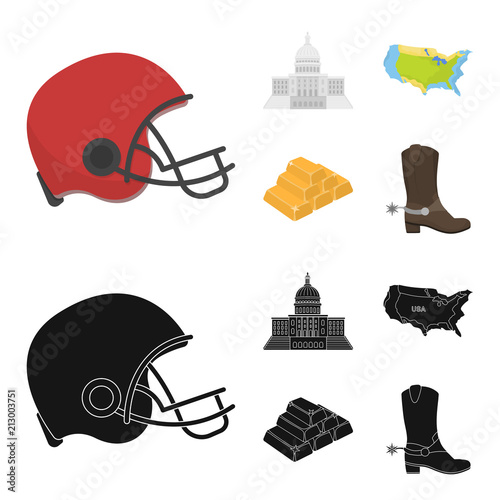 Football player helmet, capitol, territory map, gold and foreign exchange. USA Acountry set collection icons in cartoon,black style vector symbol stock illustration web. photo