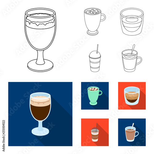 Ristretto, hot chocolate, latte take-away.Different types of coffee set collection icons in outline,flat style vector symbol stock illustration web.