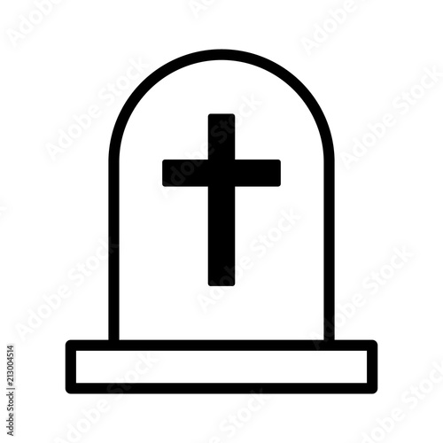 Headstone, tombstone or gravestone for the dead with cross flat vector icon for games and websites