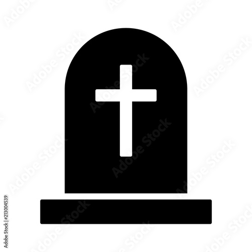 Headstone, tombstone or gravestone with cross for the dead flat vector icon for games and websites
