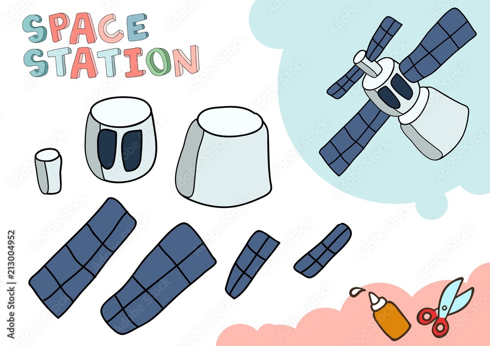 Space Station Paper Model. Small home craft project, paper game. Cut