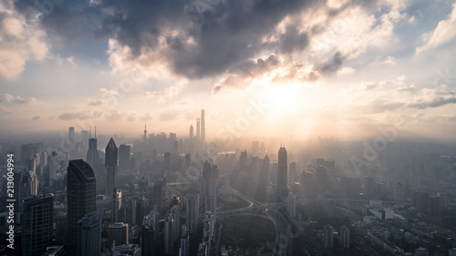 Aerial View of Shanghai city in the morning