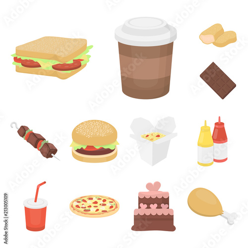 Fast food cartoon icons in set collection for design.Food from semi-finished products vector symbol stock web illustration.