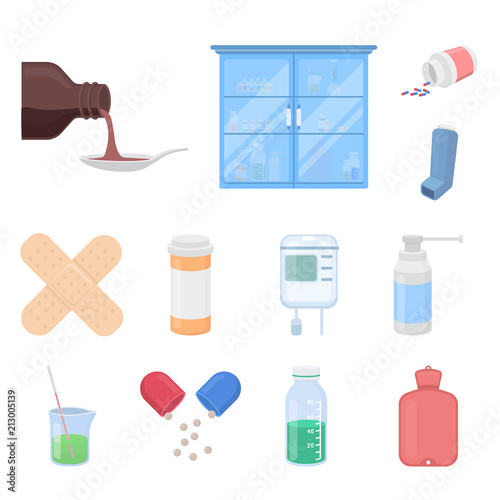 Medicine and treatment cartoon icons in set collection for design. Medicine and equipment vector symbol stock web illustration.