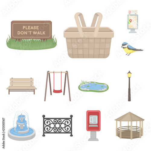 Park, equipment cartoon icons in set collection for design. Walking and rest vector symbol stock web illustration.