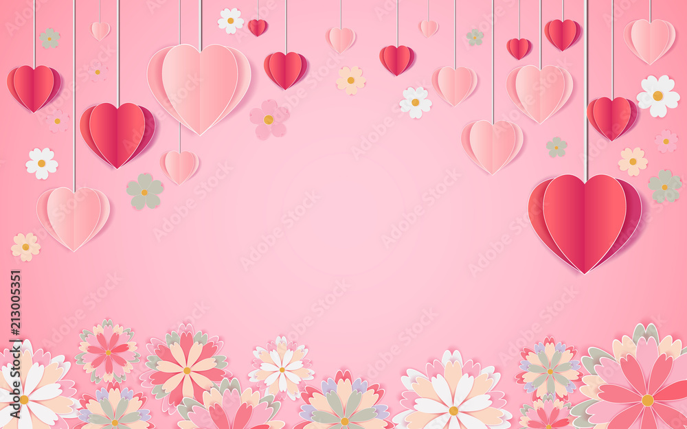 beautiful balloons of love and flowers that bloom. illustration of valentine's day