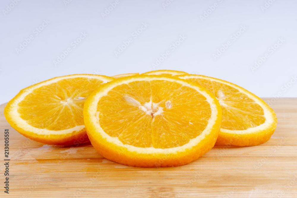 Orange fruit slice. Selective focus and crop fragment Orange fruit slice. Selective focus and crop fragment