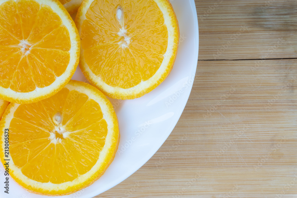 Orange fruit slice. Selective focus and crop fragment Orange fruit slice. Selective focus and crop fragment