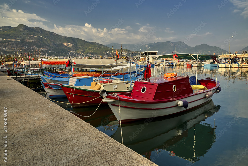 Small fishing boats in the port of Alanya, Turkey