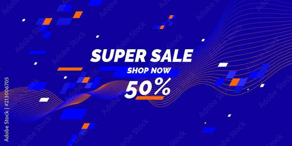 Banner for sale. The original poster discount with the dynamic waves on blue background. Banner for sale. The original poster discount with the dynamic waves on blue background.