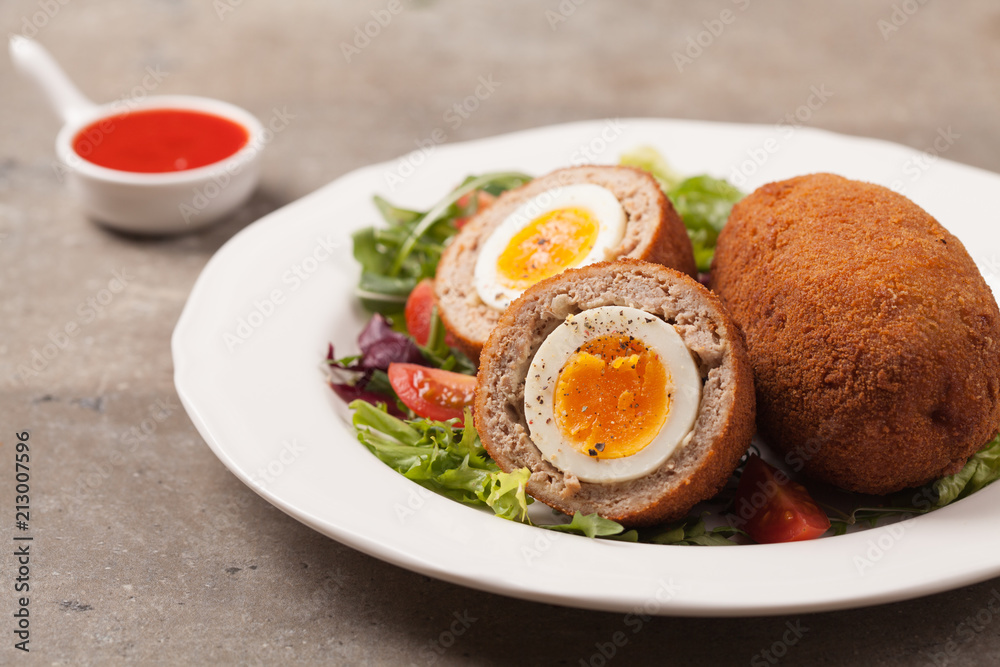 Meatballs with minced meat stuffed with boiled egg. Meatballs with minced meat stuffed with boiled egg.
