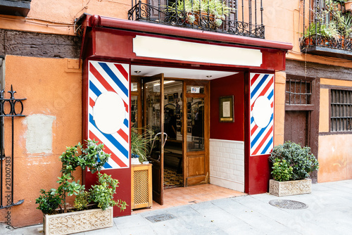 Old Barber shop in Cuchilleros Street in city centre of Madrid