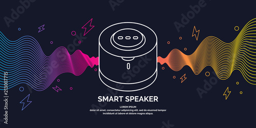 Smart speaker for the control and management of the house. Vector line illustration.