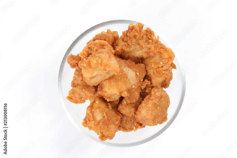 Deep Fried Chicken Wings Drumstick Nuggets Popcorns on white background Deep Fried Chicken Wings Drumstick Nuggets Popcorns on white background