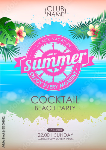 Summer poster cocktail beach party. Lettering poster summer vacation, enjoy enery moment