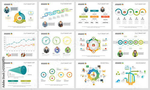 Colorful basketball and ecology concept infographic charts set. Business design elements for presentation slide templates. For corporate report, advertising, leaflet layout and poster design.
