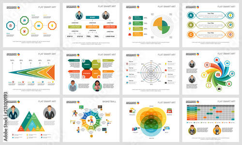 Colorful basketball or finance concept infographic charts set. Business design elements for presentation slide templates. Can be used for annual report, advertising, flyer layout and banner design.