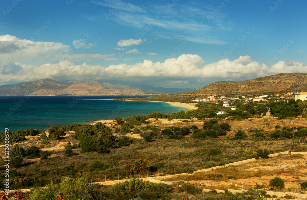 Landscape of the Kato Nisi Beach in Elafonisos Island, Laconia, Peloponnese, Greece