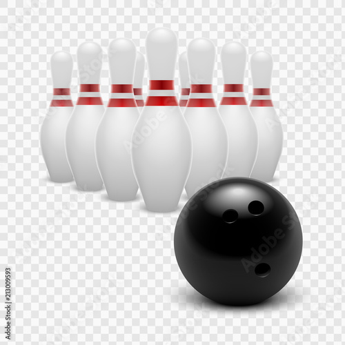 Stock vector illustration bowling ball and skittles. Isolated on a transparent background. EPS10
