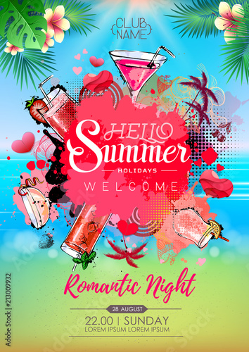 Summer Cocktail party poster design. Cocktail menu