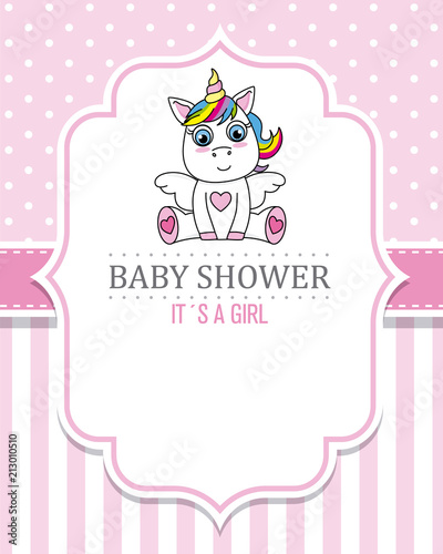 baby shower girl. Cute Unicorn. space for text