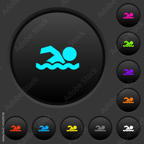 Swimming man dark push buttons with color icons