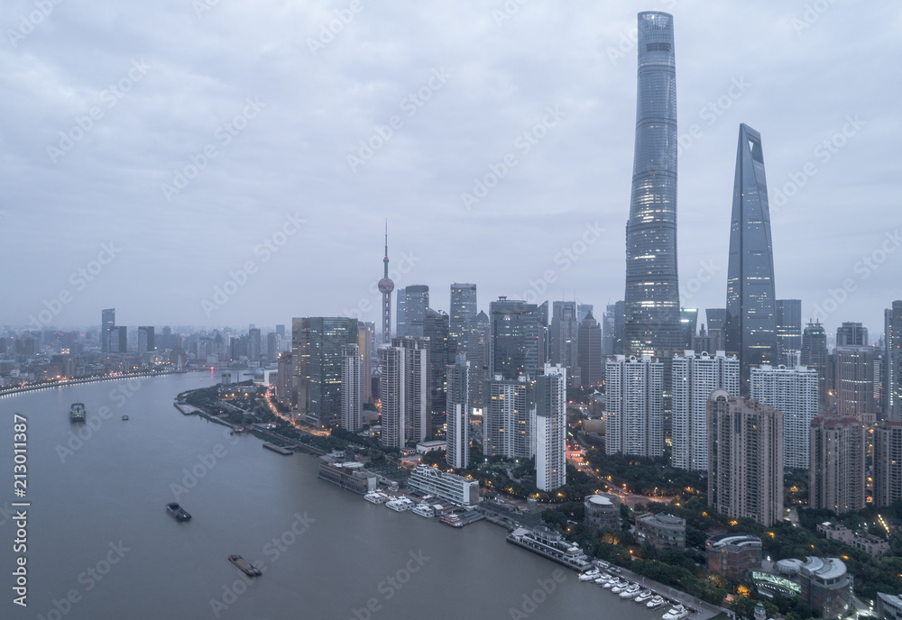 Obraz premium aerial view of skyscrapers in Shanghai city in the morning