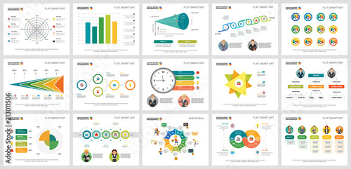 Colorful basketball or marketing concept infographic charts set. Business design elements for presentation slide templates. Can be used for financial report, workflow layout and brochure design.