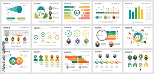 Colorful consulting or workflow concept infographic charts set. Business design elements for presentation slide templates. Can be used for financial report, workflow layout and brochure design.