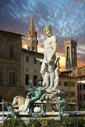 The Fountain of Neptune by Bartolomeo Ammannati, 1575, Piazza della Signoria, Florence, Tuscany, Italy, Europe photo
