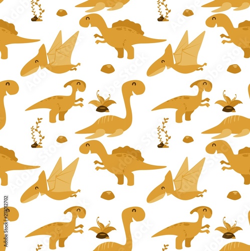 Cute seamless pattern with cartoon dinosaurs © artnovielysa