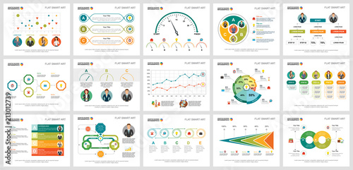 Colorful marketing or finance concept infographic charts set. Business design elements for presentation slide templates. Can be used for financial report, workflow layout and brochure design.