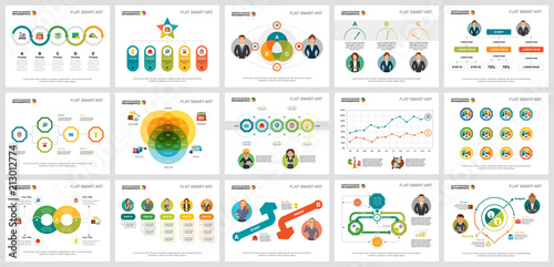 Colorful marketing or training concept infographic charts set. Business design elements for presentation slide templates. Can be used for financial report, workflow layout and brochure design.