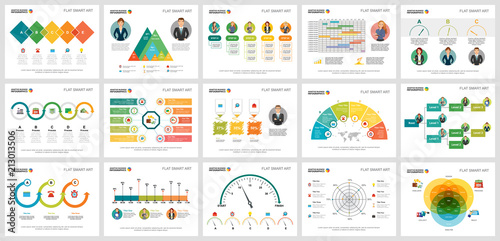 Colorful statistics or economy concept infographic charts set. Business design elements for presentation slide templates. For corporate report, advertising, leaflet layout and poster design.