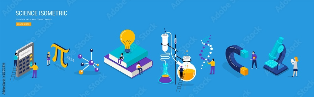 Science lab and school class. Education, mathematics, chemistry scene with miniature people, students. Isometric concept Science lab and school class. Education, mathematics, chemistry scene with miniature people, students. Isometric concept